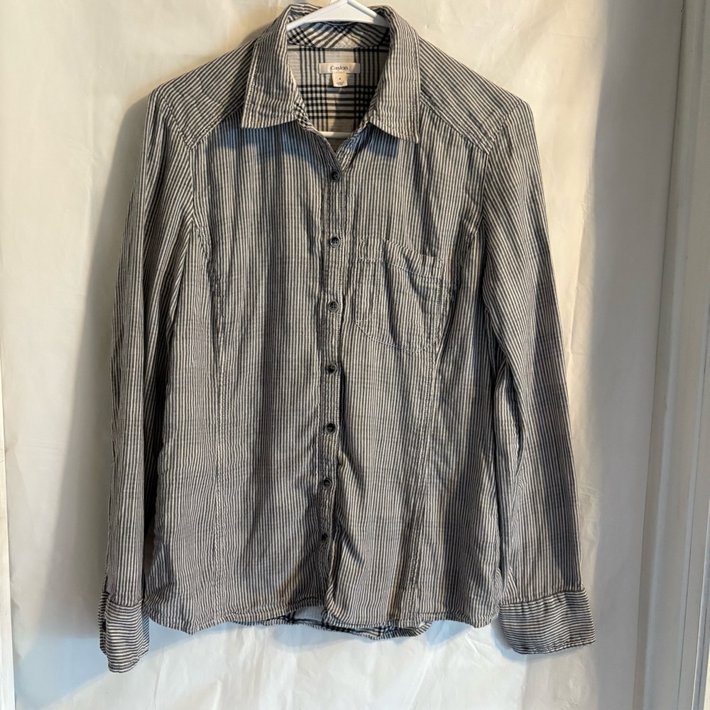 Caslon Stripe Cotton Gauze Button Up Shirt Size Small Women Long Sleeve Preppy